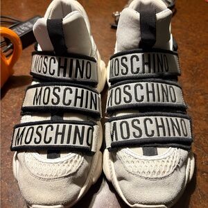 Moschino White and Black Strap Sneakers